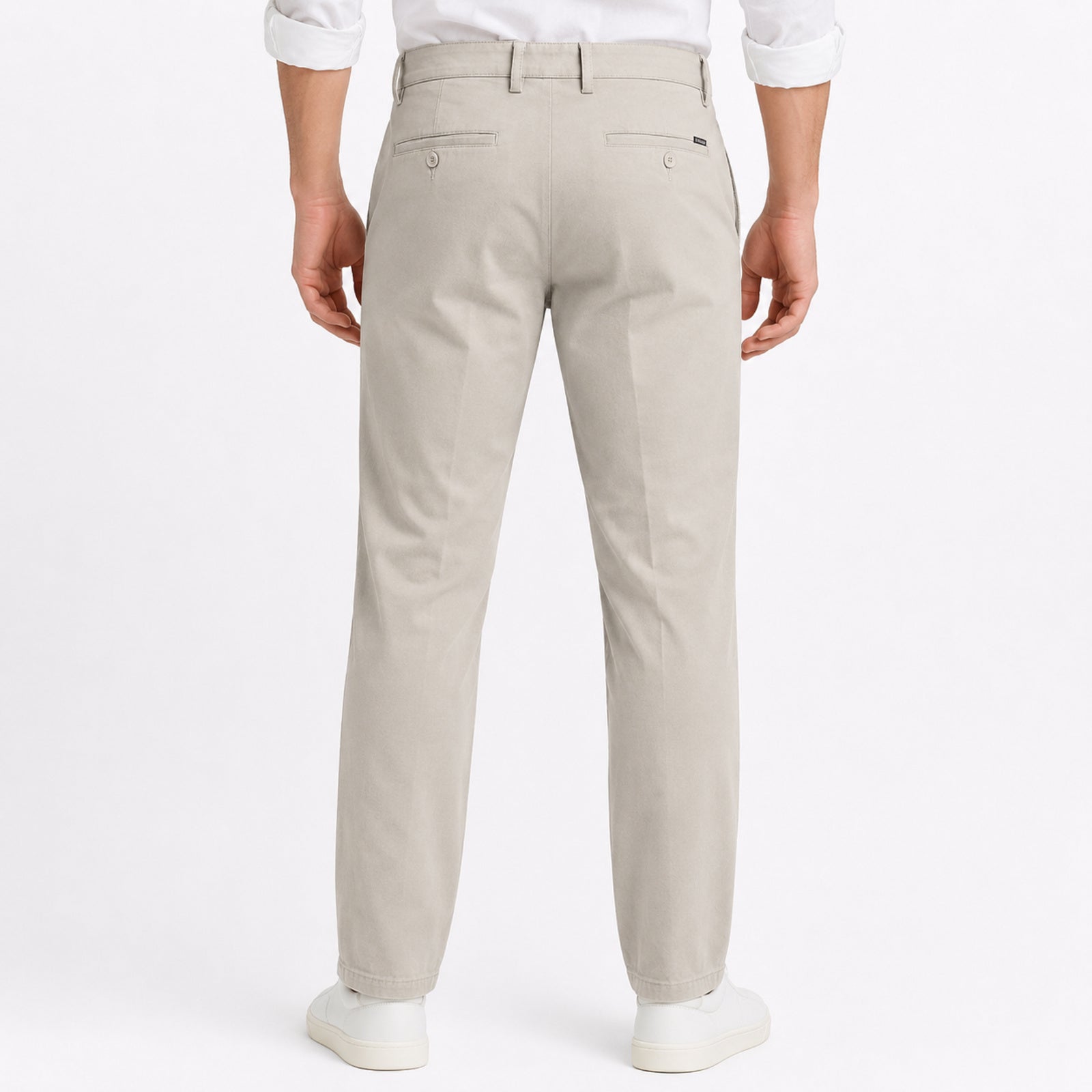 Men's Light Beige Slim Fit Casual Trousers-4