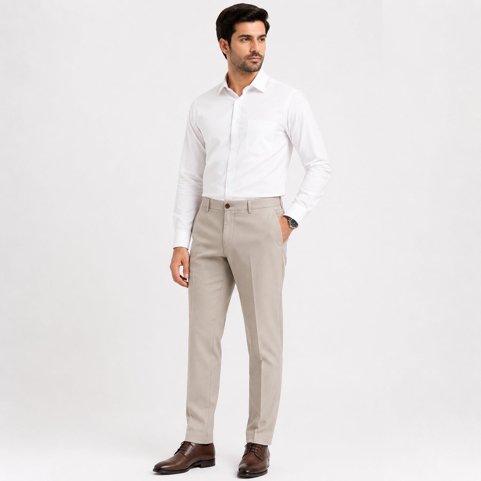 Men's Stone Beige Slim Fit Casual Trousers-1