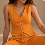 Women's Mustard Yellow Elegant Waistcoat Co-Ord Set-4