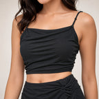 Women's Black Ruched Wrap Midi Skirt Co-Ord Set-3