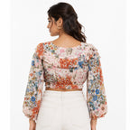 Women's Floral Print Ruffle Neck Crop Top with Tie-Up Detail-4