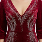 Women's Burgundy Embellished Evening Gown-2