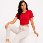 Women's Red Solid Crop T-Shirt-2