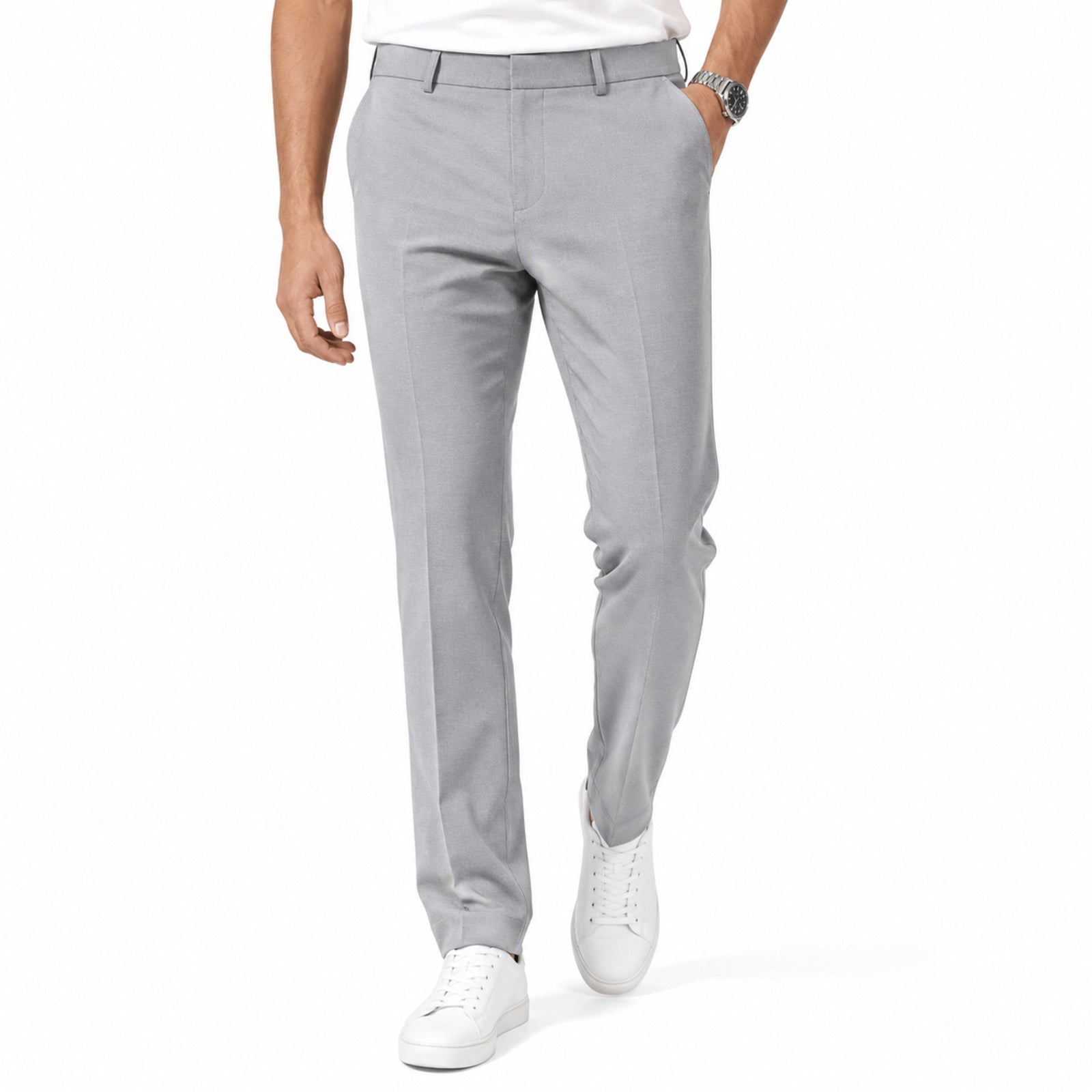 Men's Light Grey Slim Fit Formal Trousers-1