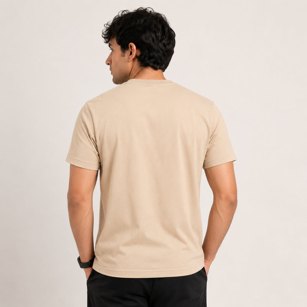 Men's Cream Graphic Printed Casual T-Shirt-3