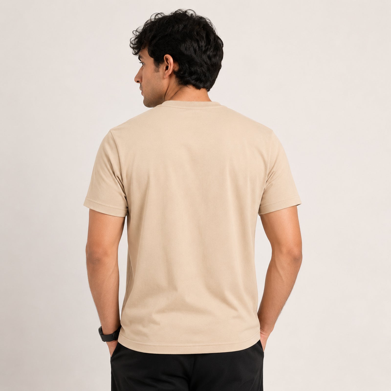 Men's Cream Graphic Printed Casual T-Shirt-3