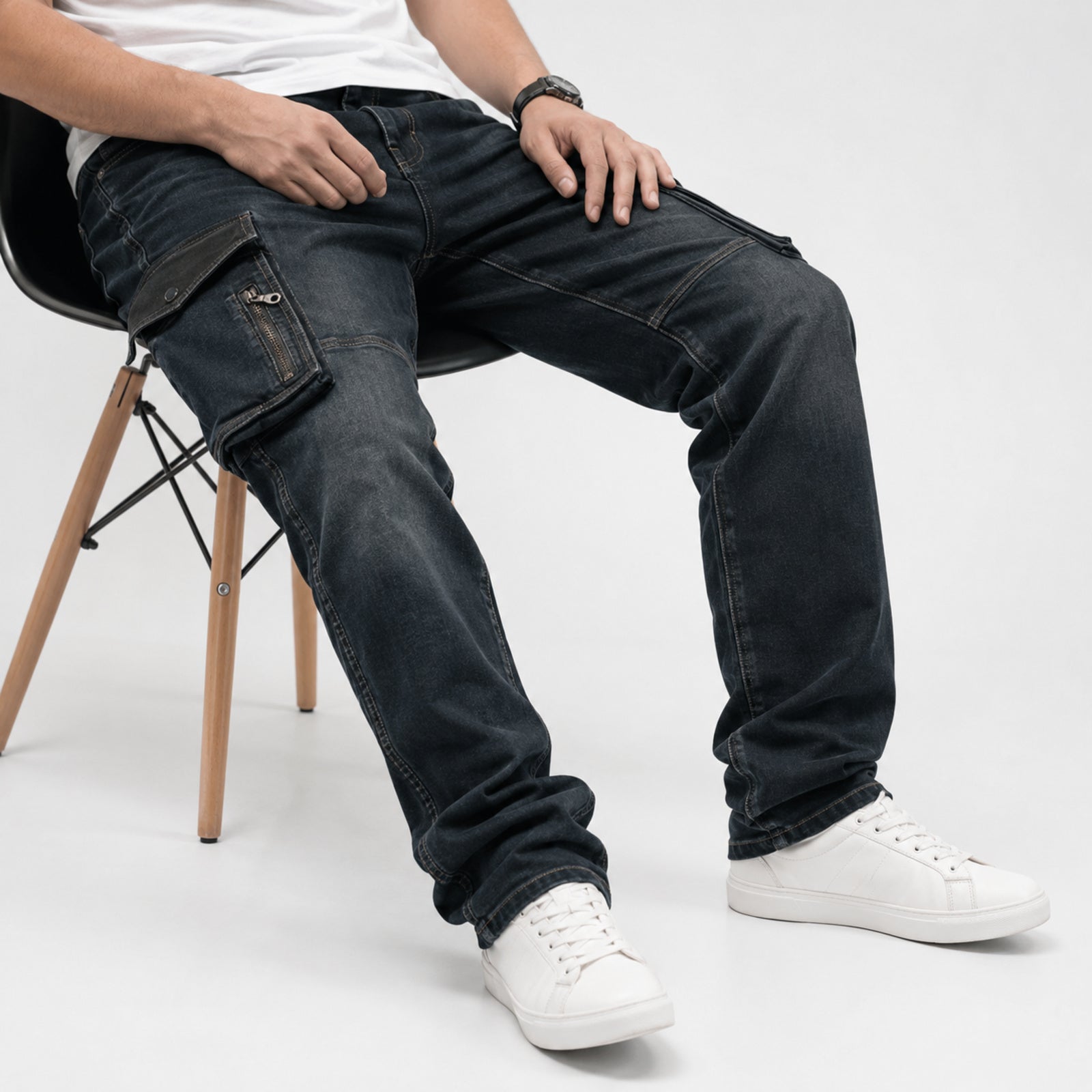 Men's Charcoal Black Cargo Jogger Jeans-3