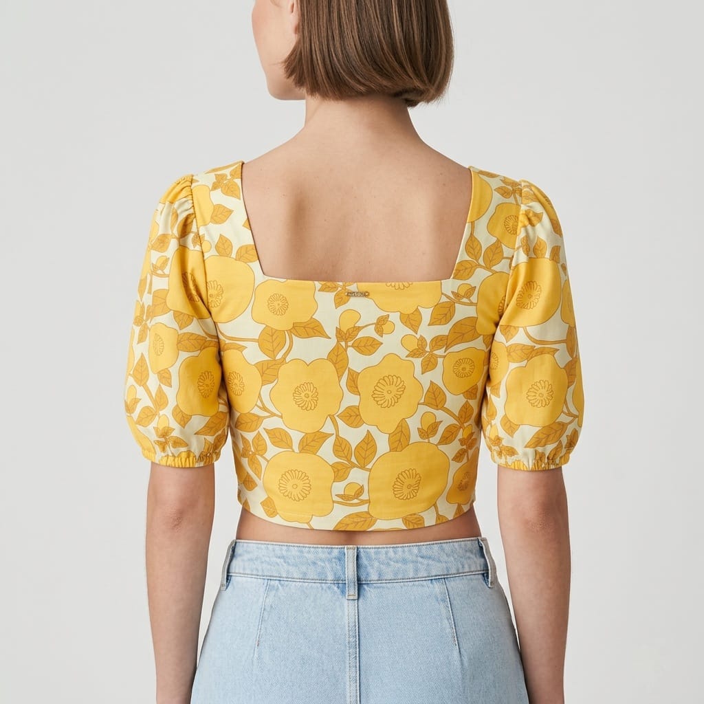 Women's Sunlit Bloom Square Neck Puff Sleeve Top-4