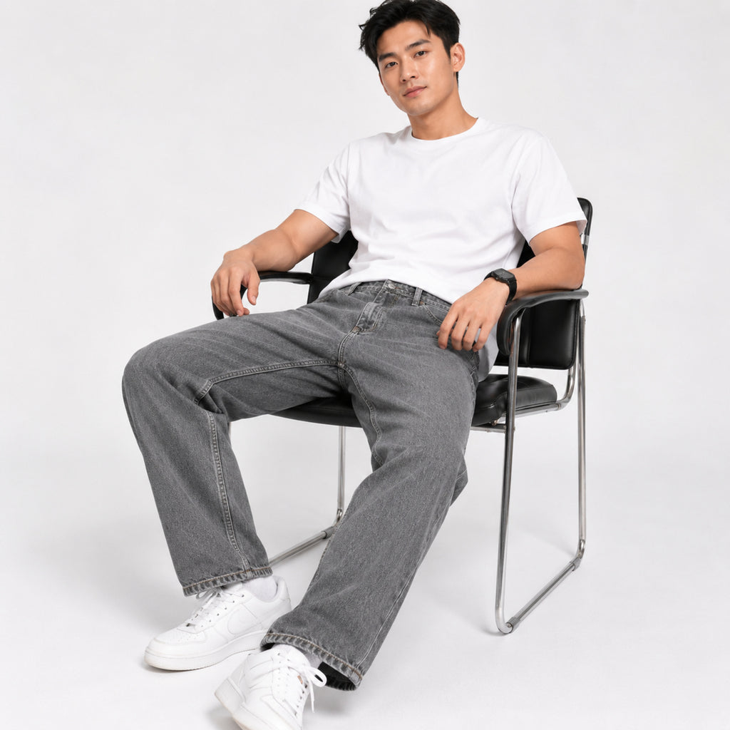 Men's Greyish Washed Straight Fit Denim Jeans-2
