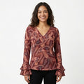Women's Paisley Print V-Neck Ruffle Sleeve Top-1