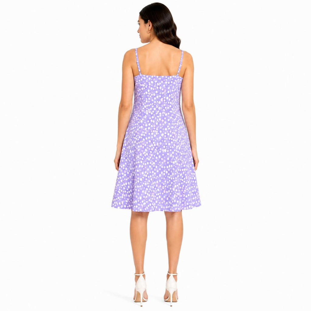 Women's Purple Polka Dot Printed Fit & Flare Knee Length Dress-4
