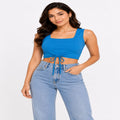 Women's Sovereign Teal Square-Neck Tank Crop Top with Adjustable Hemline Drawstring-1