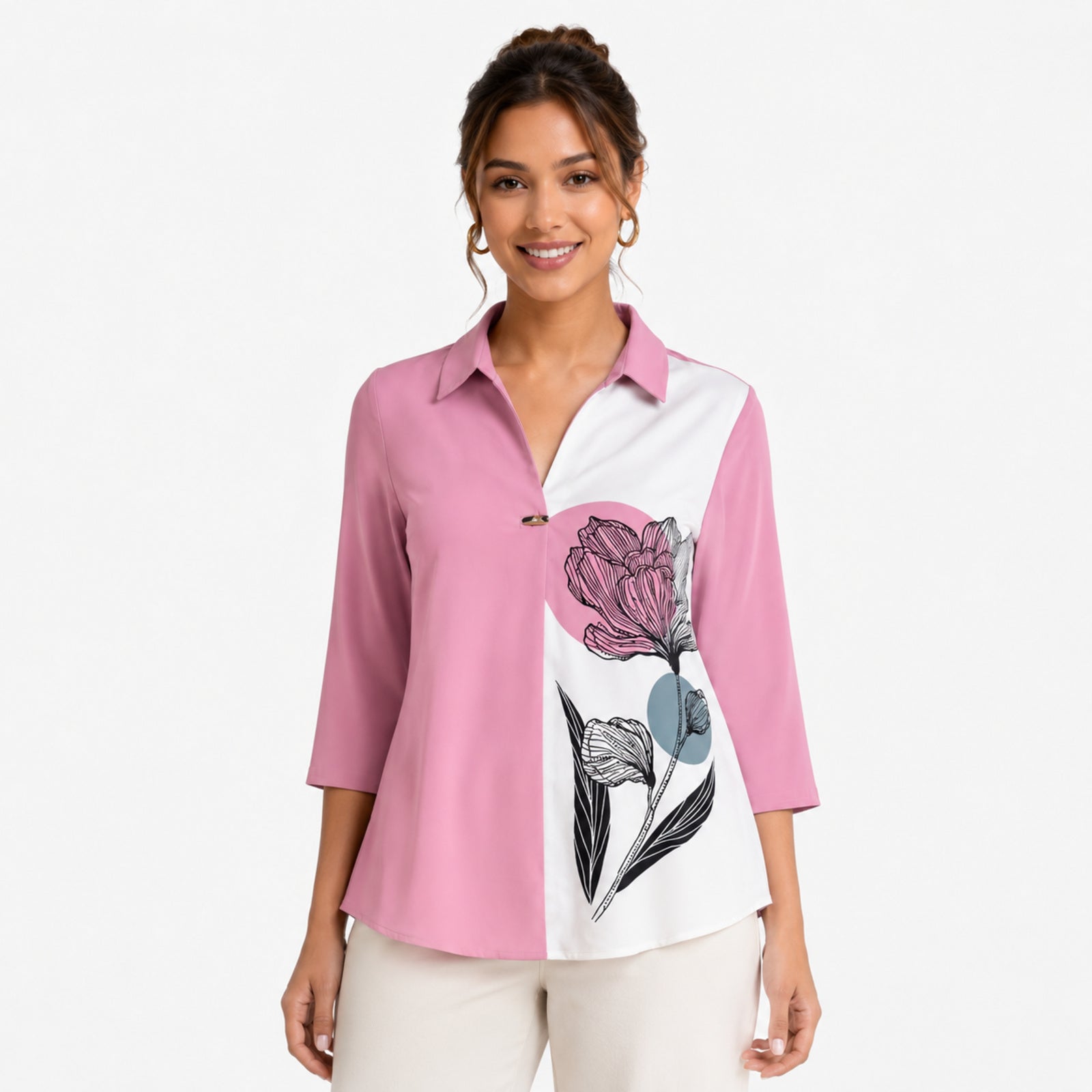 Women's Bohomira Floral Printed Collared Top-1