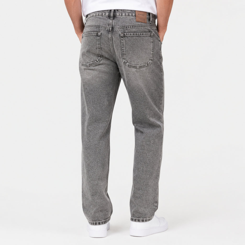 Men's Light Grey Washed Straight Fit Denim Jeans-2