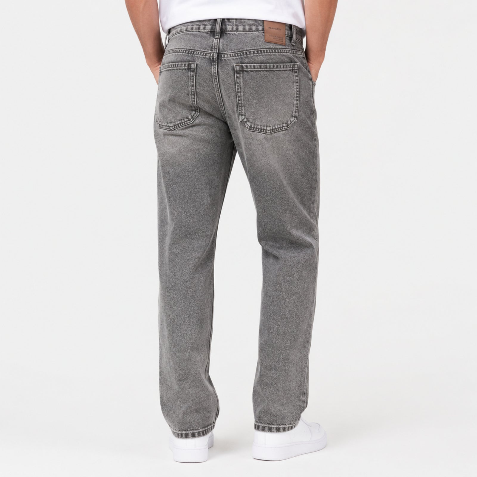 Men's Light Grey Washed Straight Fit Denim Jeans-2