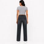 Women's Dusty Grey Wide Leg Jeans with Rhinestone Fringe | High-Rise Statement Denim-4