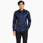 Men's Navy Blue Satin Finish Full Sleeve Party Shirt-2