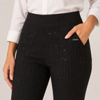 Women's Shimmering Diamond Textured Executive Black Trousers-2