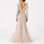 Women's Glamorous Sequined Cream Mesh Mermaid Evening Gown-4