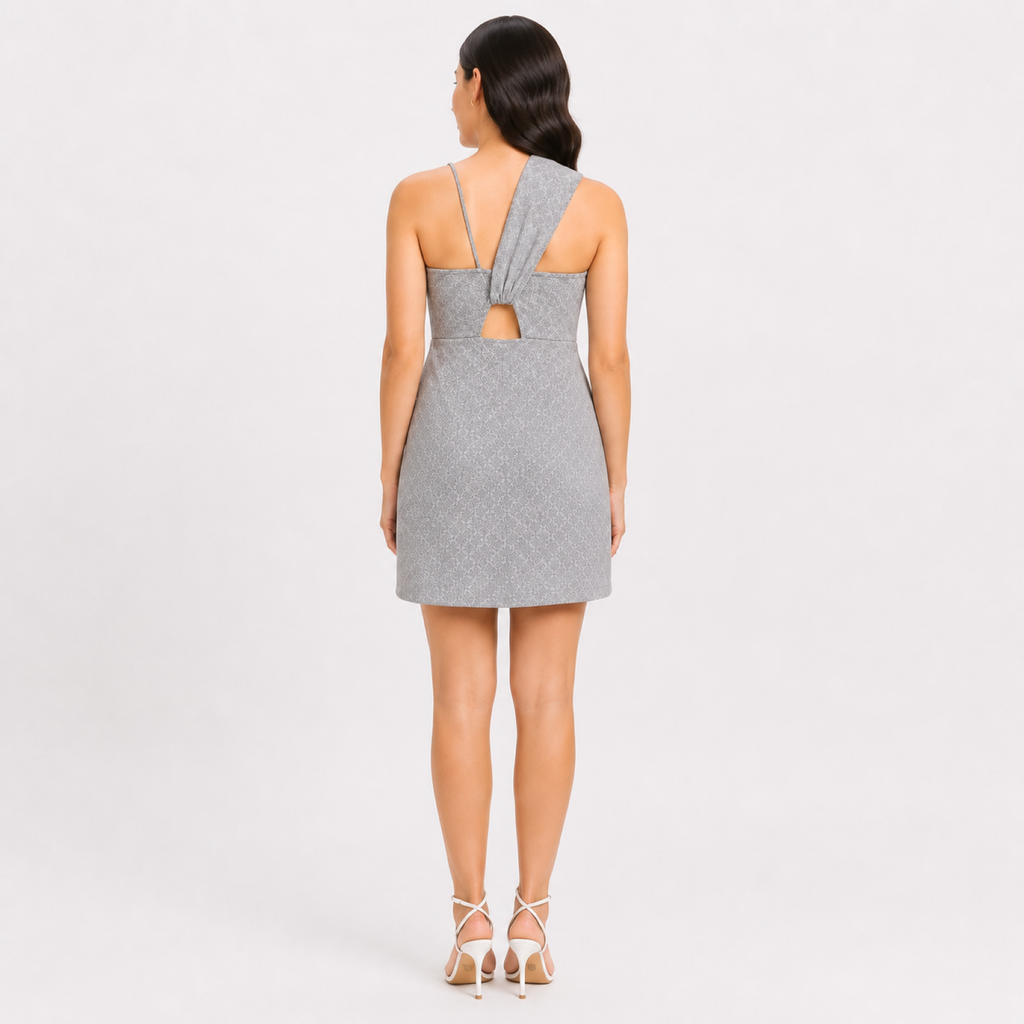 Women's Silver Textured One-Shoulder Sleeveless Mini Dress-2