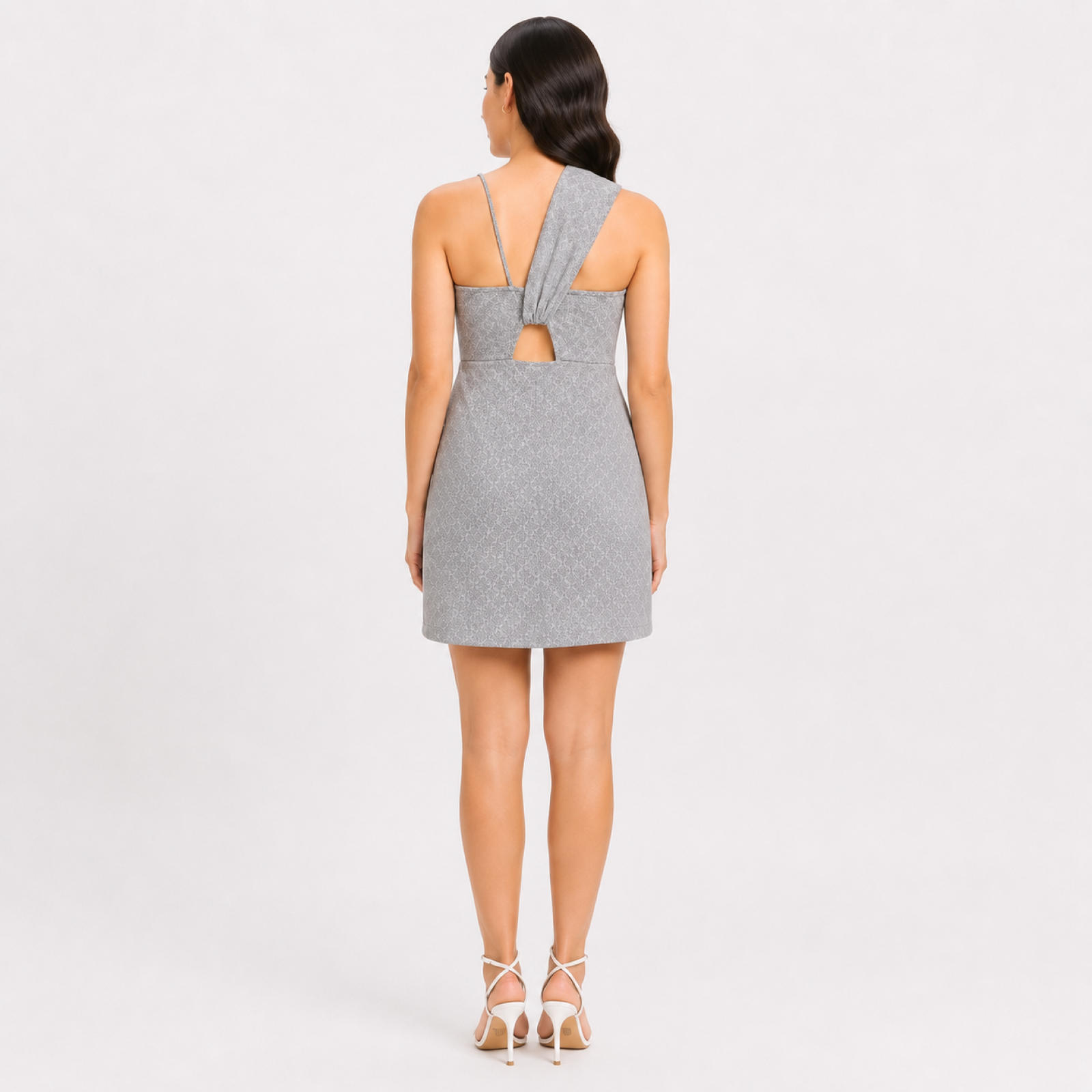 Women's Silver Textured One-Shoulder Sleeveless Mini Dress-2