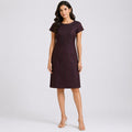 Women's Sophisticated Wine Textured Sheath Dress with Embellished Bodice-1