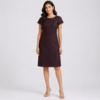 Women's Sophisticated Wine Textured Sheath Dress with Embellished Bodice-1