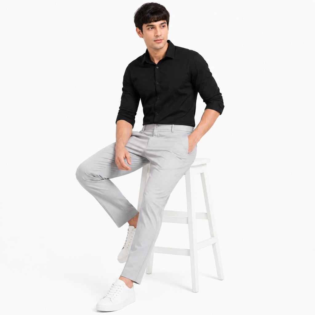 Men's Executive Light Grey Tailored Office Wear Trousers-3