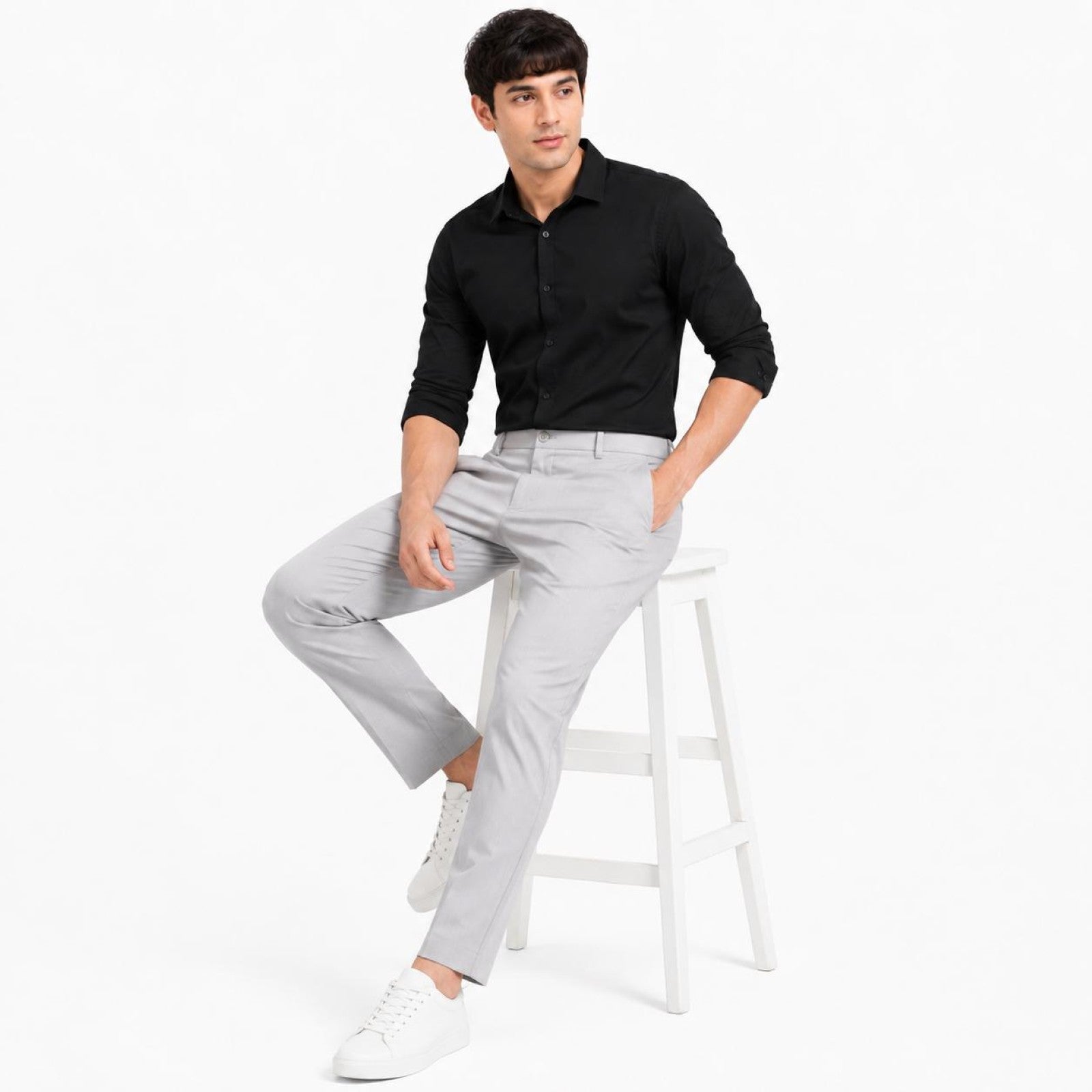 Men's Executive Light Grey Tailored Office Wear Trousers-3