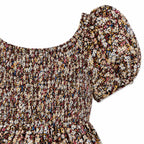 Women's Multicolor Floral Print Smocked Puff Sleeve Handkerchief Mini Dress-4
