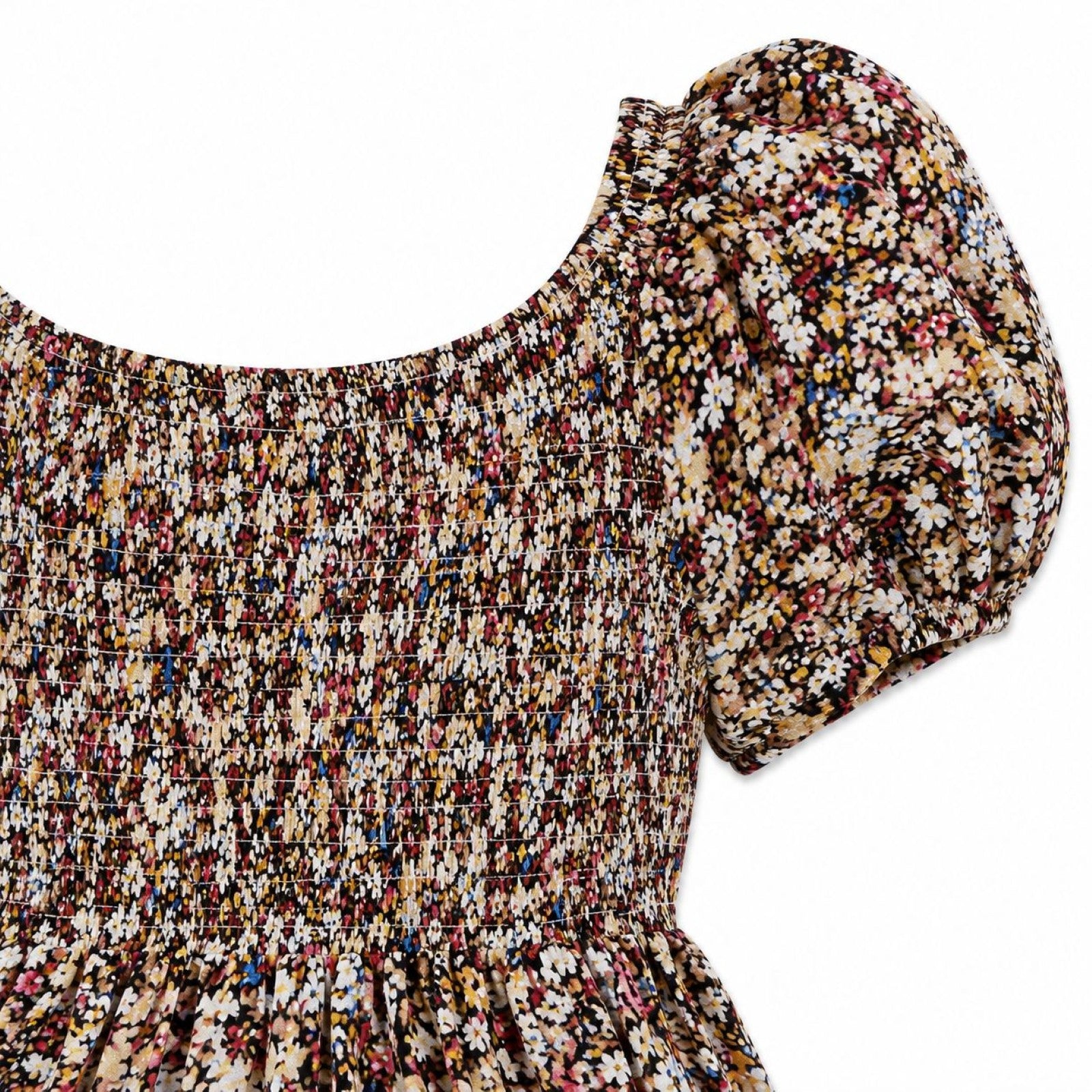 Women's Multicolor Floral Print Smocked Puff Sleeve Handkerchief Mini Dress-4