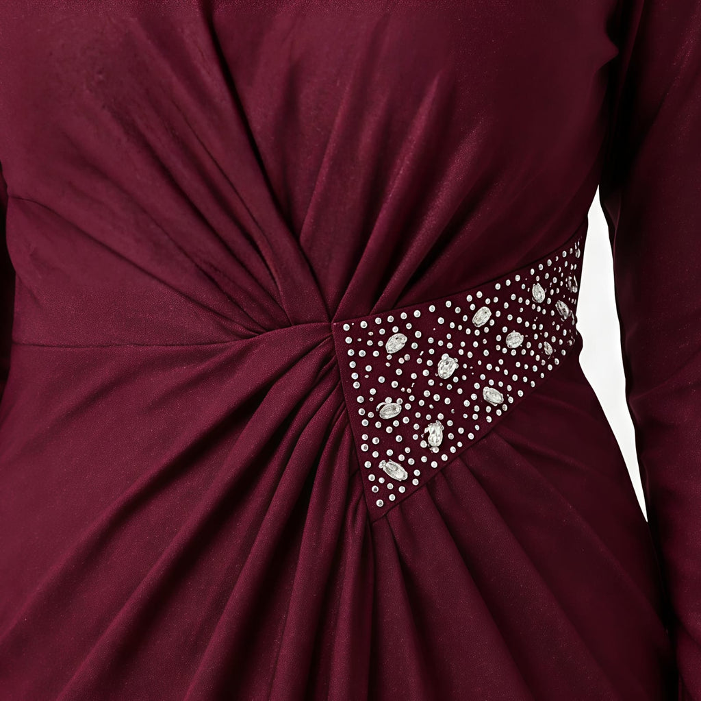 Women's Wine Embellished Maxi Gown-3