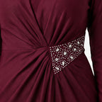 Women's Wine Embellished Maxi Gown-3