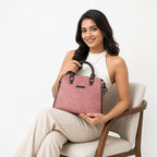 Women's Elegant Luxury Textured Pink Leather Satchel Handbag with Contrast Brown Handles-2