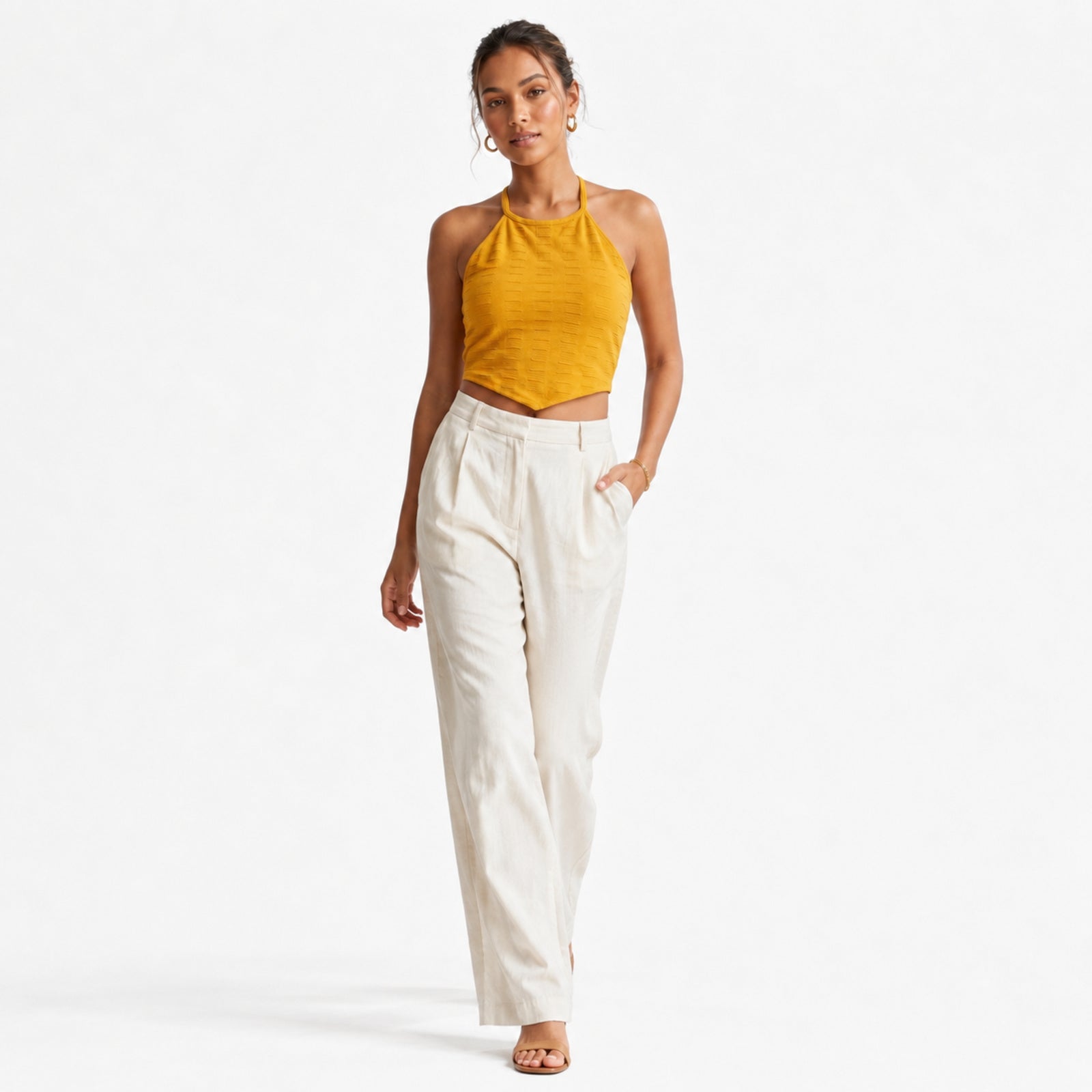 Women's Yellow Halter Neck Crop Top-1