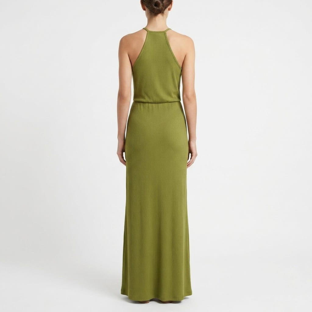 Women's Olive Green Twist Detail Bodycon Maxi Dress-4