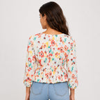 Women's Solstice Bloom Orange Printed Peplum Top-4