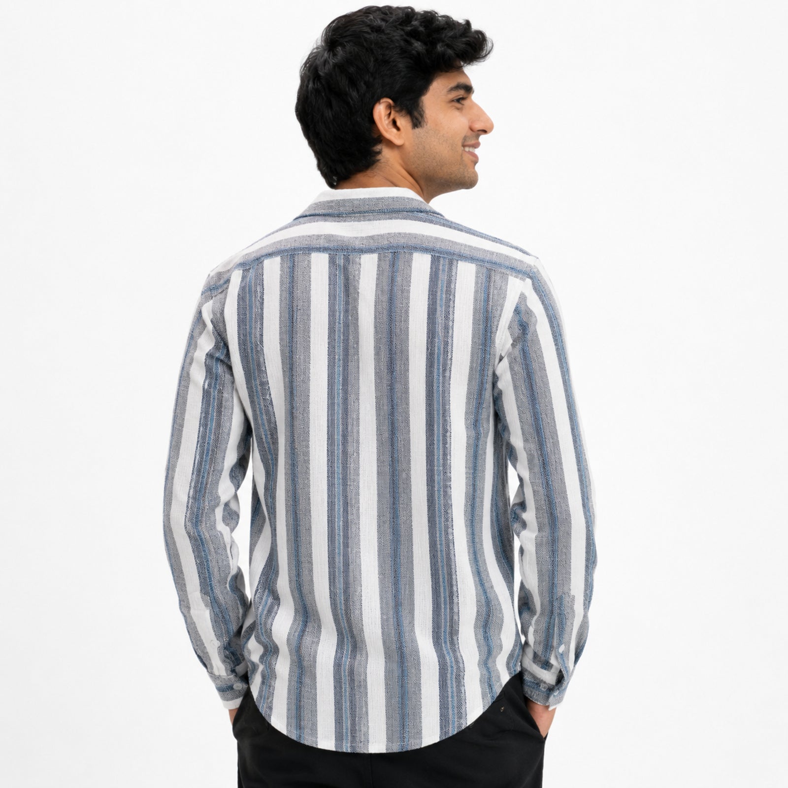 Men's Classic Grey Striped Casual Shirt-1