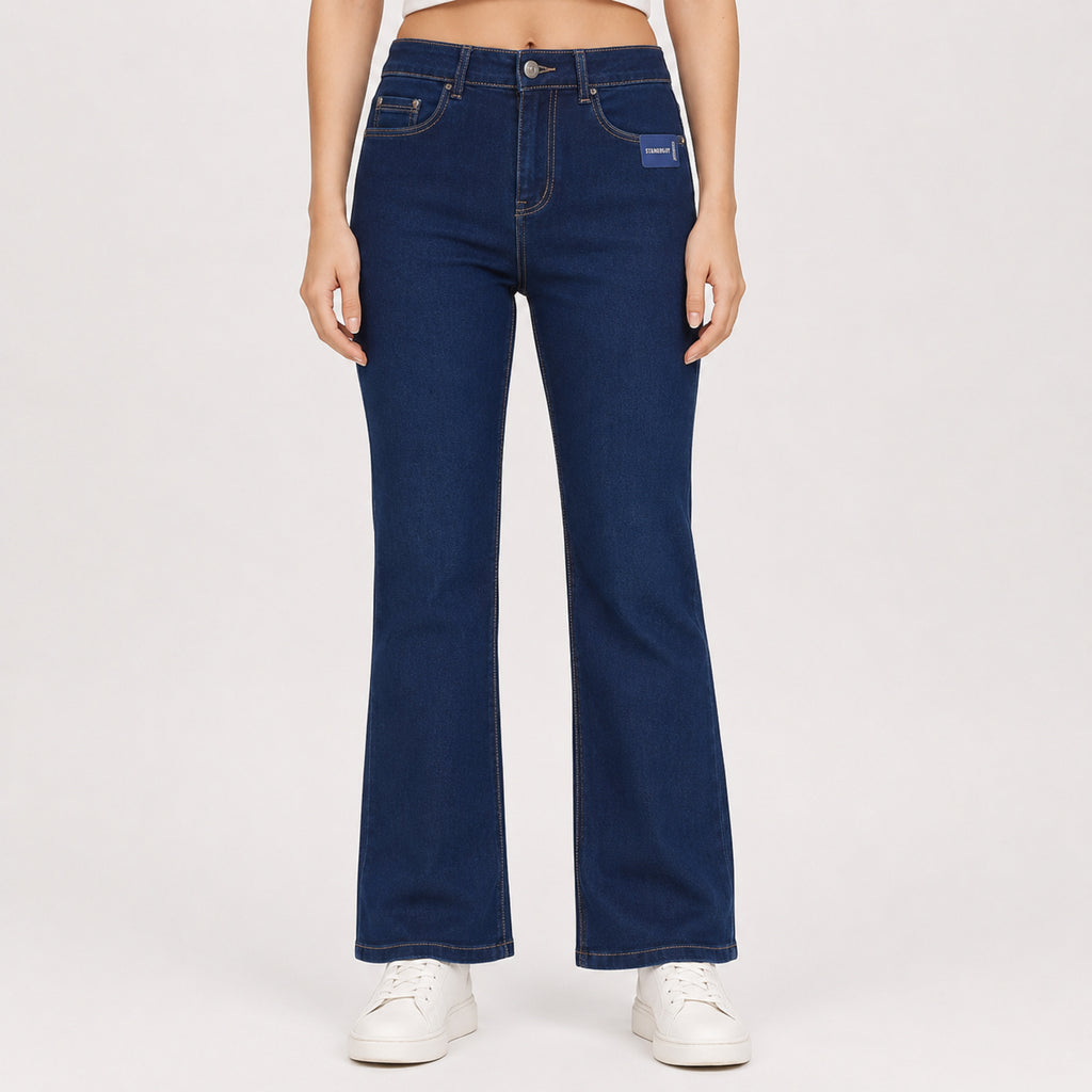 Women's Greenish Blue Flared Fit Denim Jeans-1