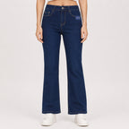 Women's Greenish Blue Flared Fit Denim Jeans-1