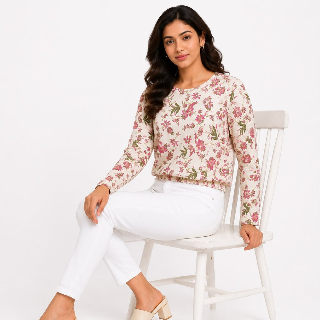 Women's Vintage Blossom Cream Floral Top-2