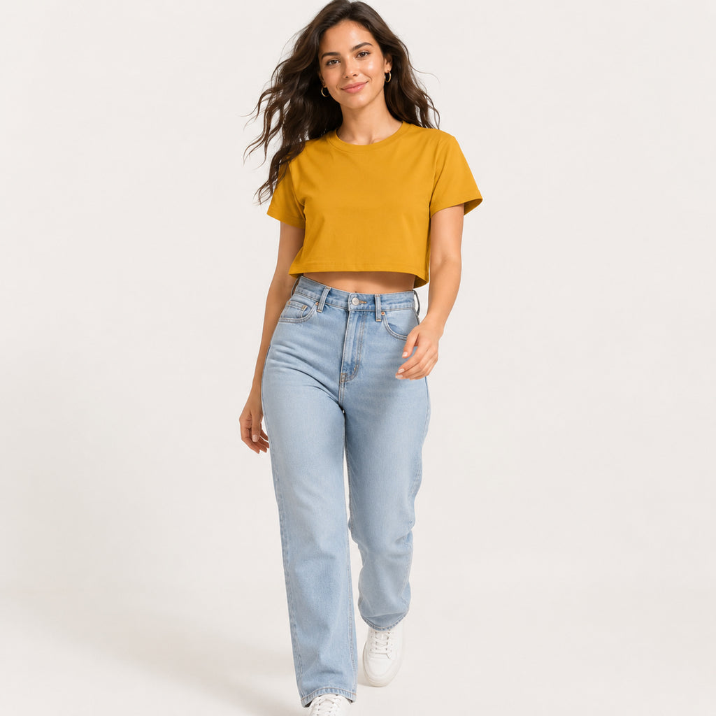 Women's Sunbeam Drift Mustard Cropped Crew Neck Tee-3