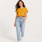 Women's Sunbeam Drift Mustard Cropped Crew Neck Tee-3