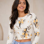Women's Beige Floral Printed Full Sleeve Top-2