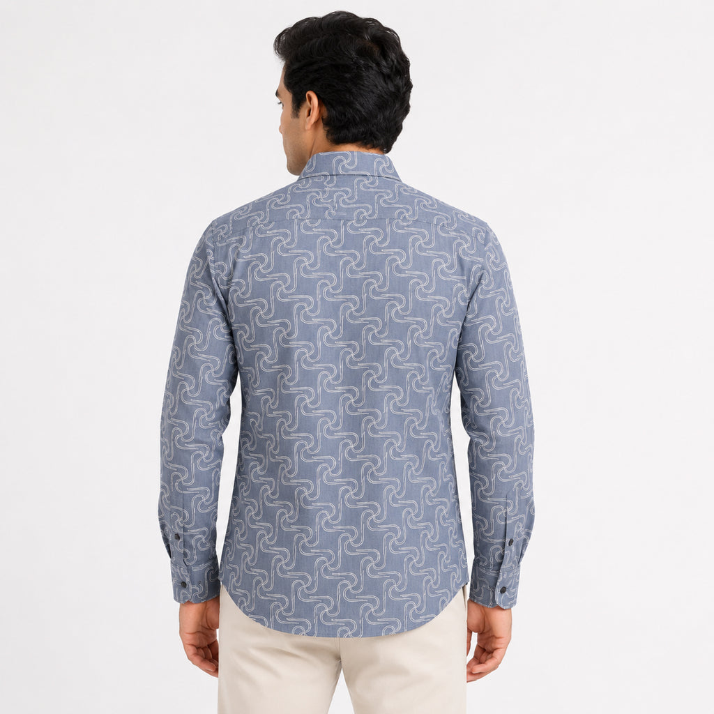 Men's Dark Grey Abstract Geometric Printed Casual Shirt-4