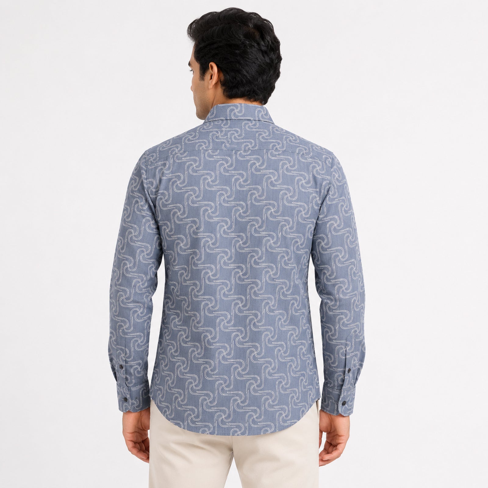 Men's Dark Grey Abstract Geometric Printed Casual Shirt-4
