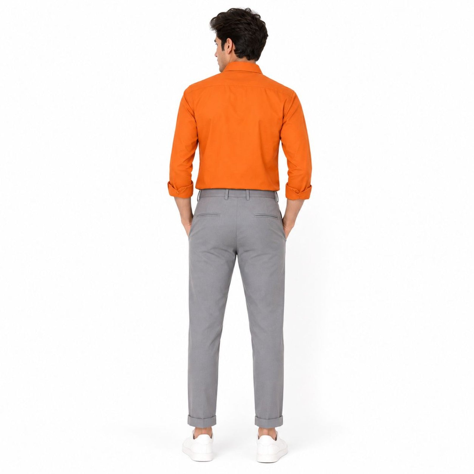 Men's Light Grey Pleated Slim Fit Trousers | Smart Casual Tailored Pants-4