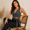 Women's Black Polka Dot Wrap Crop Top-1