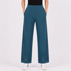 Women's Olive Green Embroidered Wide Leg Palazzo Pants-1