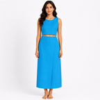 Women's Blue Sleeveless Crop Top and Maxi Skirt Co-Ord Set-1